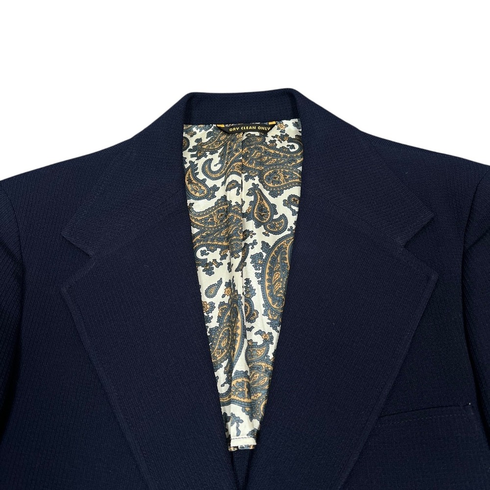 1960s McGregor Blazer Jacket Mens 42L Navy Blue Gold Buttons Paisley Lining USA - Picture 3 of 8